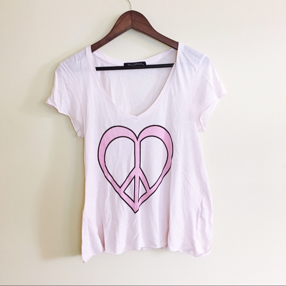 Wildfox Couture Heart Peace Graphic Pink Tee XS